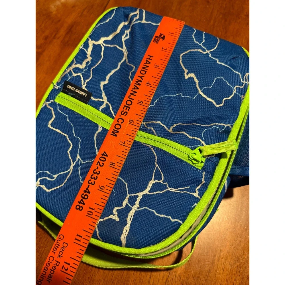 Lands End Kids Blue Lightning Bolt Insulated Lunch Box‎ Neon Green